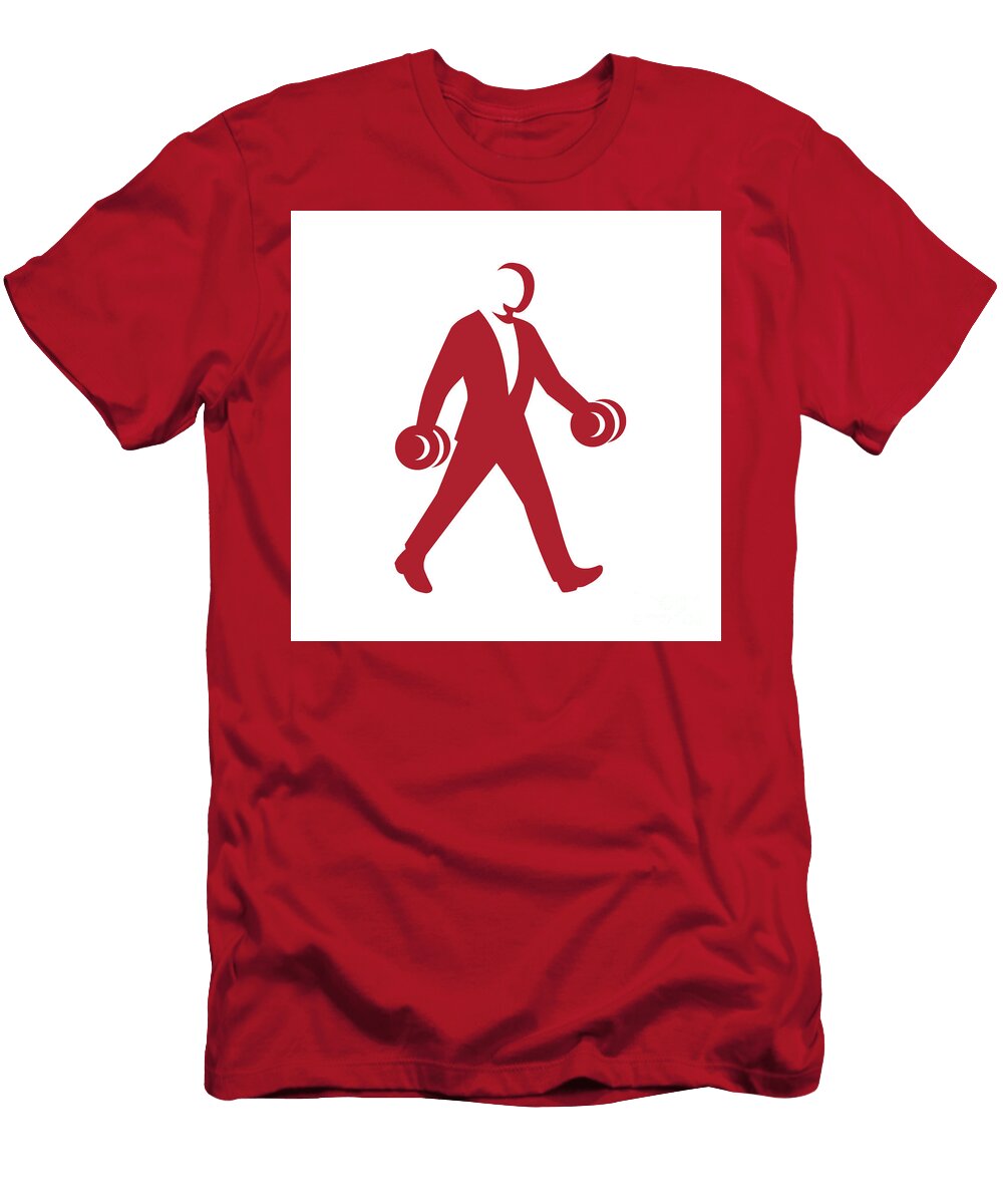 Man in Suit Walking with Dumbbell Silhouette Aloysius Patrimonio T-Shirt