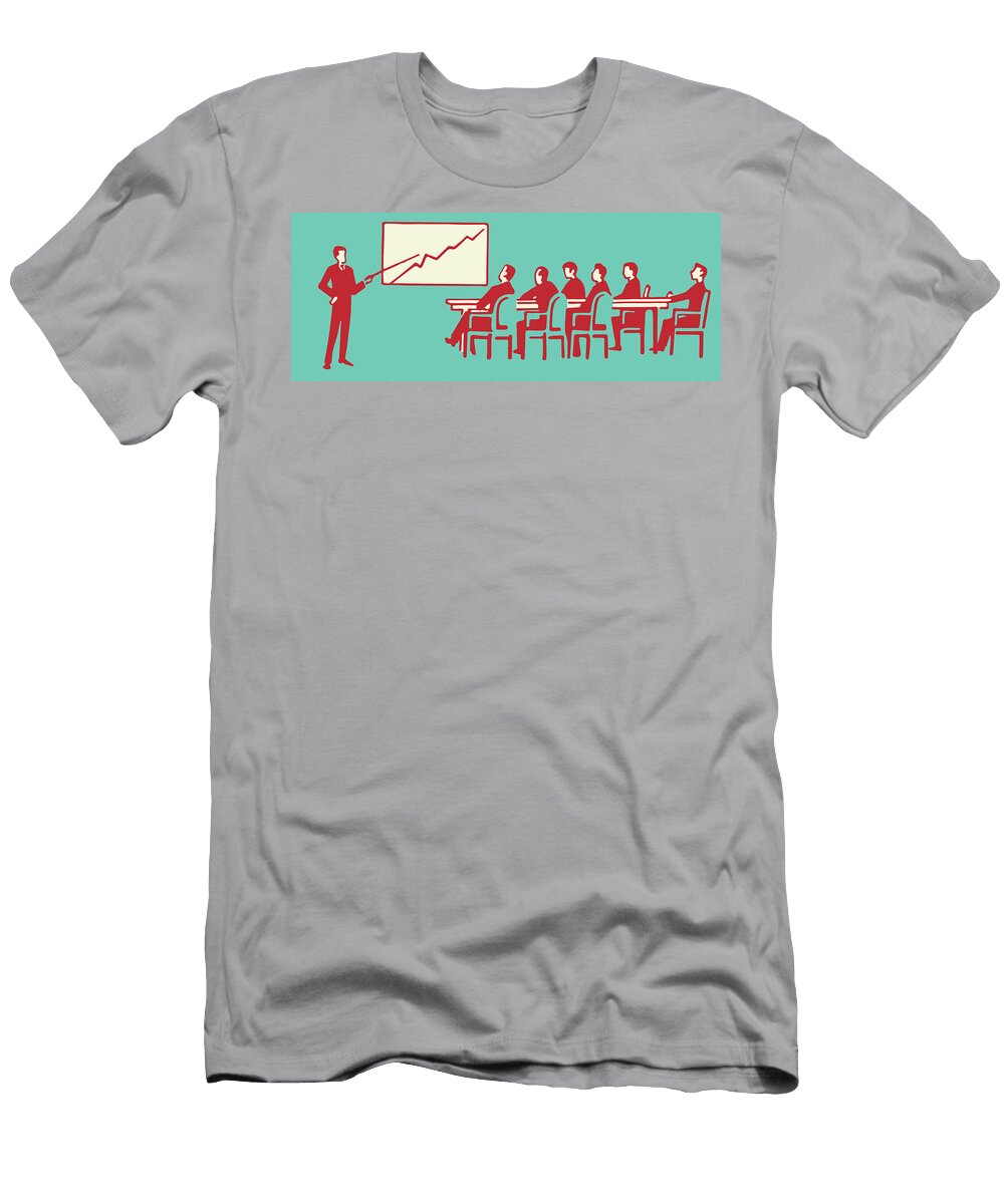 Man Leading Meeting and Pointing to a Line Chart Csa Images T-Shirt
