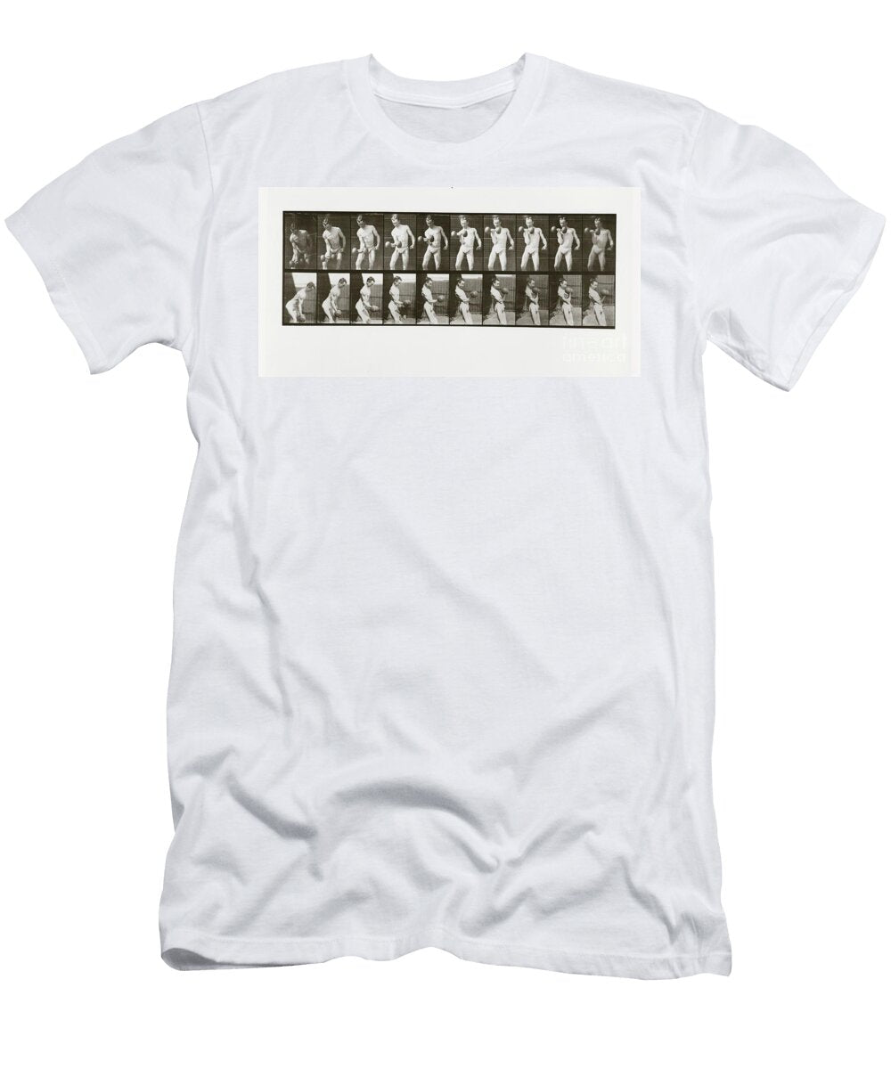 Man Lifting a Dumbbell Plate 324 From Animal Locomotion 1887 Eadweard Muybridge T-Shirt