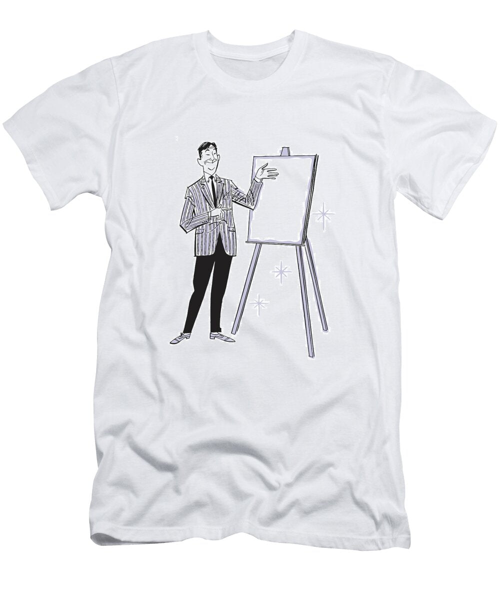 Man Presenting Blank Page on Easel Csa Images T-Shirt