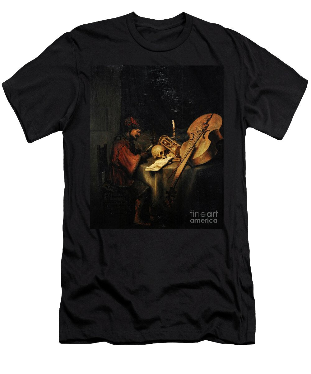 Man Reading with Symbols of Transience Ca1655 By Karel Van Der Pluym 1625 1672 Karel Van Der Pluym T-Shirt