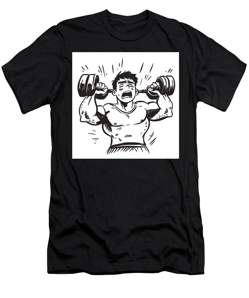 Man Struggles Lifting Heavy Dumbbells Showing Strain Mason Guard T-Shirt