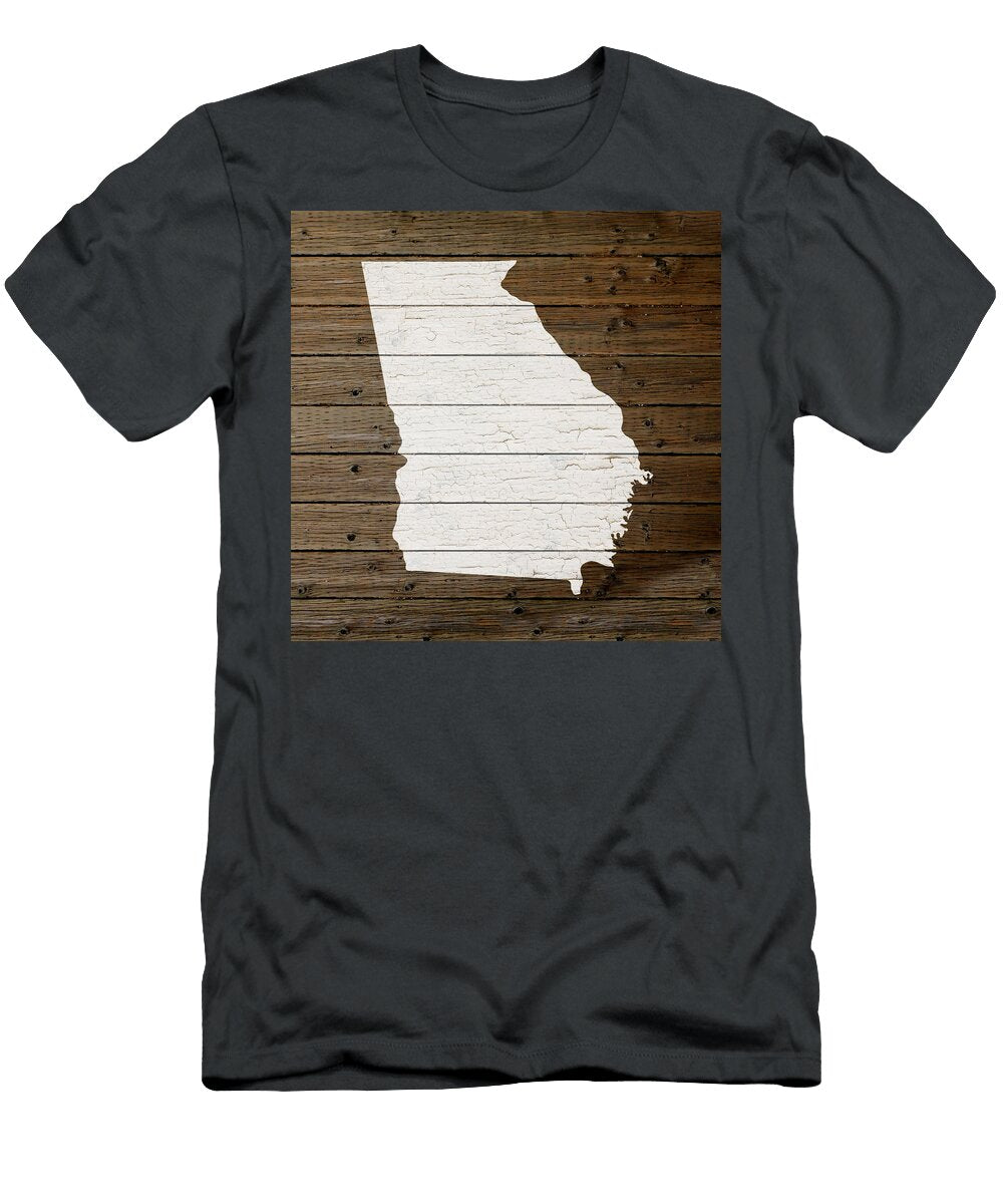 Map of Georgia State Outline White Distressed Paint on Reclaimed Wood Planks Design Turnpike T-Shirt