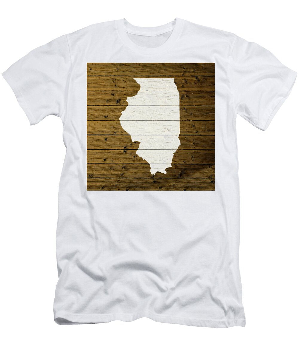 Map of Illinois State Outline White Distressed Paint on Reclaimed Wood Planks Brown Custom Design Turnpike T-Shirt