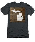 Map of Michigan State Outline White Distressed Paint on Reclaimed Wood Planks Design Turnpike T-Shirt
