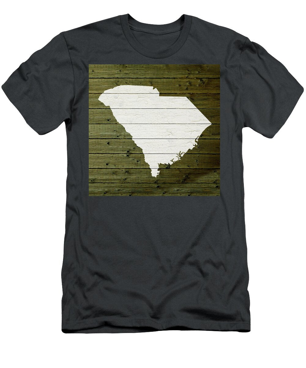 Map of South Carolina State Outline White Distressed Paint on Reclaimed Wood Planks Design Turnpike T-Shirt