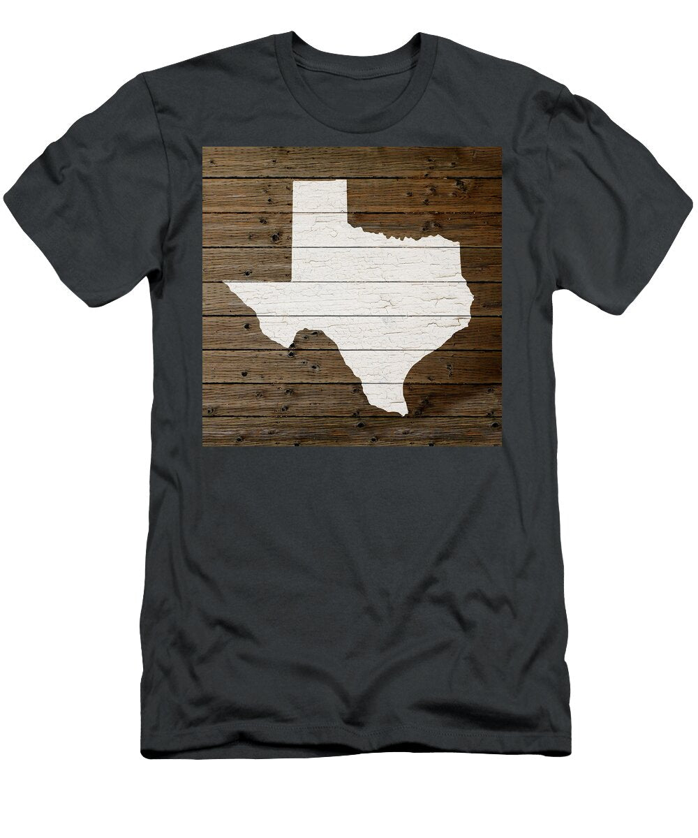 Map of Texas State Outline White Distressed Paint on Reclaimed Wood Planks Design Turnpike T-Shirt
