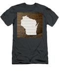 Map of Wisconsin State Outline White Distressed Paint on Reclaimed Wood Planks Design Turnpike T-Shirt