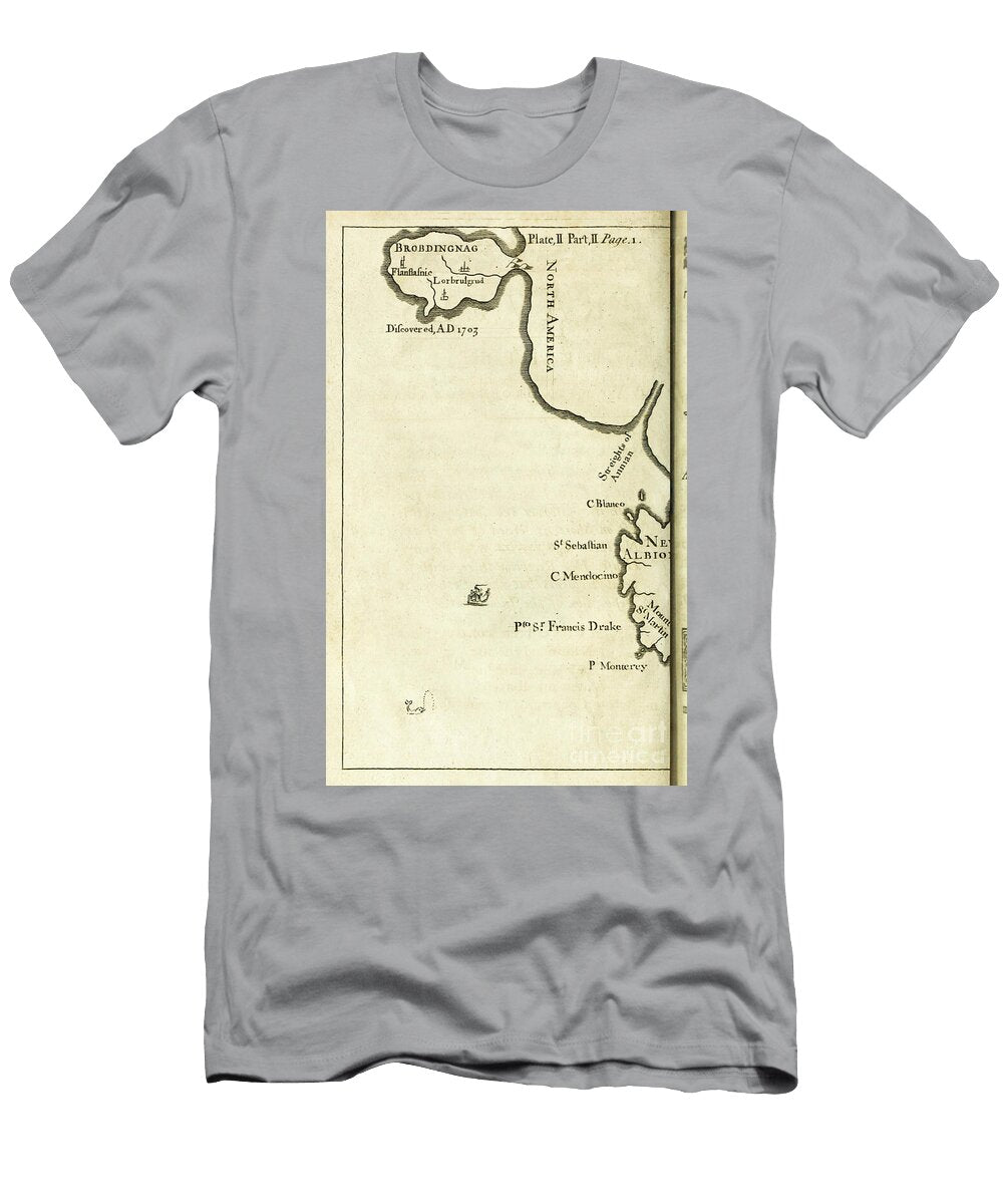 Map Showing Location of Brobdingnag From First Edition of Travels Into Several Remote Nations of the World Better Know As Gullivers Travels By Jonathan Swift English School T-Shirt