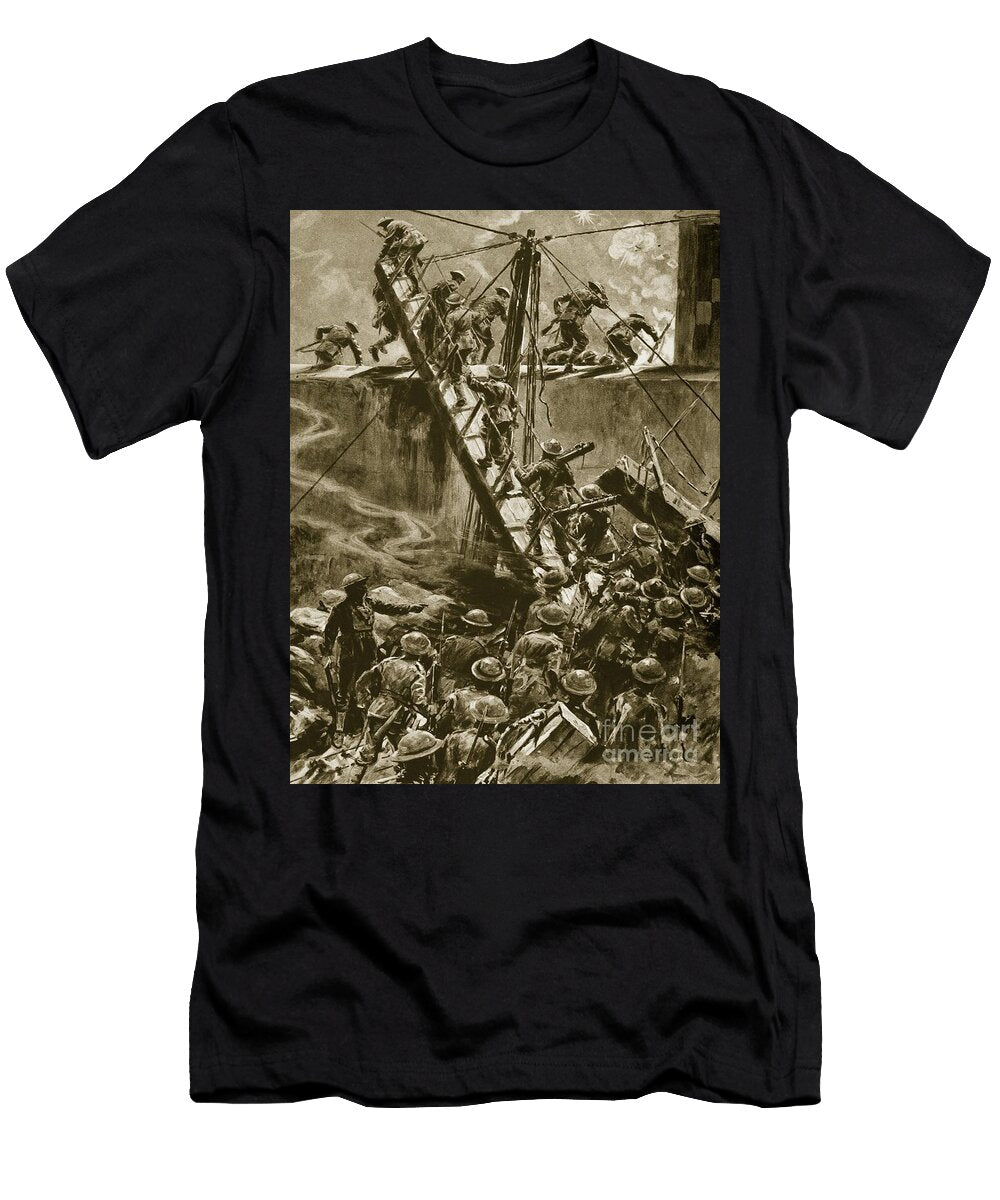 Marines and Bluejackets Springing Up in the Gangways From Hms Vindictive 1914 19 English School T-Shirt