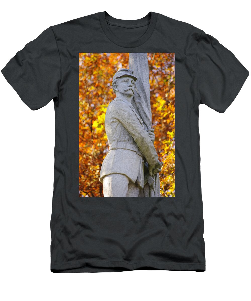 Massachusetts At Gettysburg Monument to 13th Mass Infantry Regiment Close 2 Oak Ridge Autumn Michael Mazaika T-Shirt
