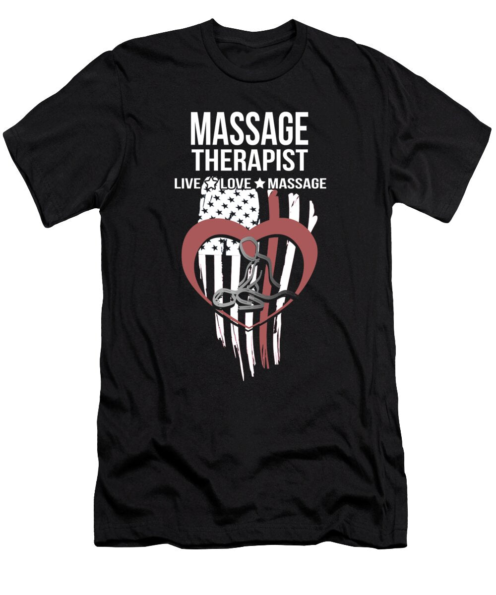 Massage Therapist Gift Live Love Massage American Flag Gift Kanig Designs T-Shirt
