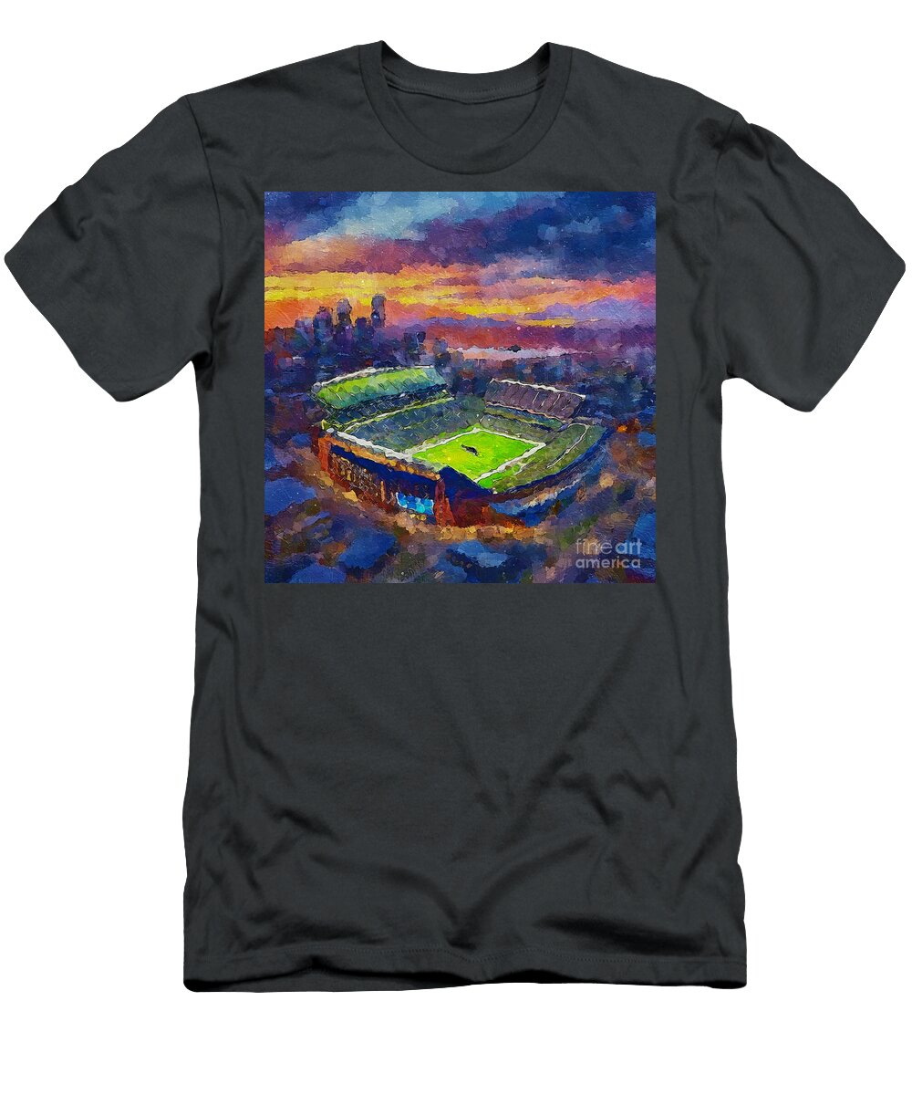 Mc14698 Centurylink Field Seattle USA Seattle Seahawks Stadium NFL American Football Stadium Modern Sports Arena Sunrise Oilpaint Colorfull Lisa Von T-Shirt