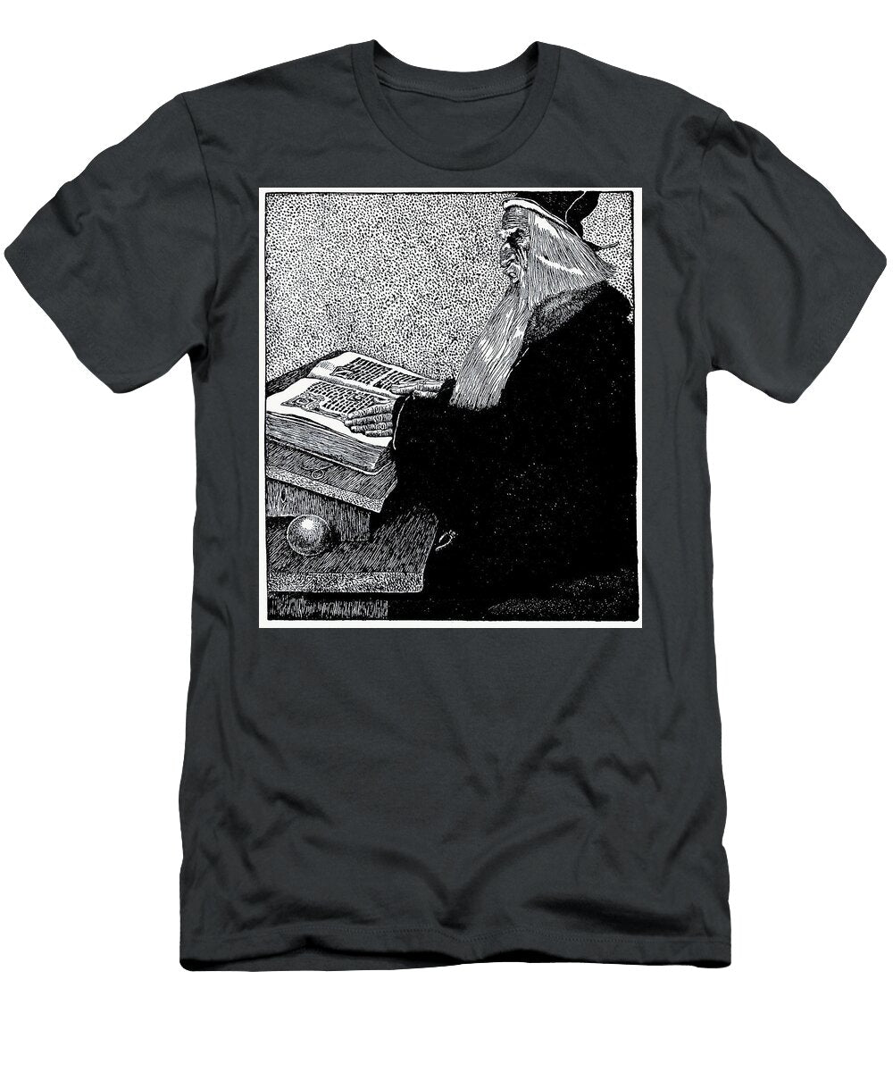 Medieval Scholar Reading a Book By Howard Pyle Magician Orca Art Gallery T-Shirt