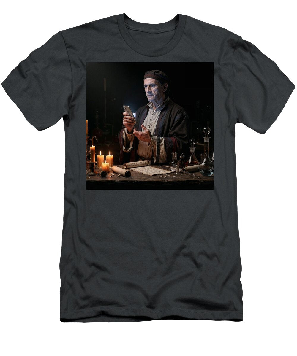 Medieval Scholar with Smartphone Ego Crash T-Shirt