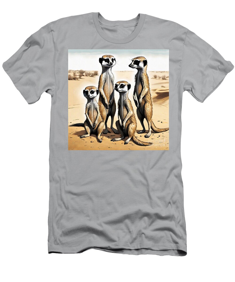 Meerkats Clustered Together Standing Guard on Sandy Plains Rhys Jacobson T-Shirt