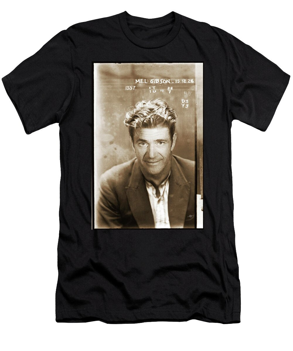 Mel Gibson Mug Shot Vertical Sepia Tony Rubino T-Shirt