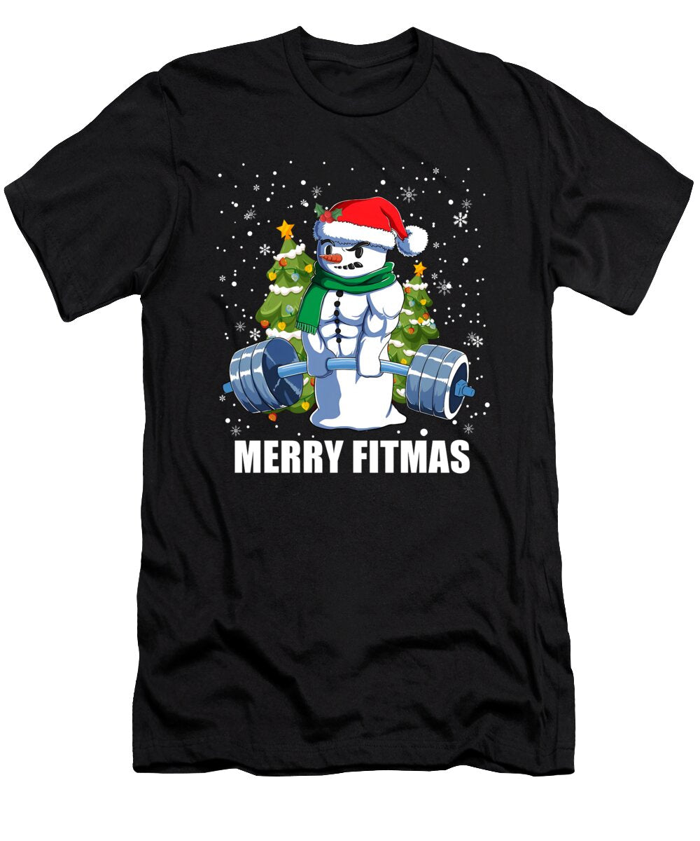 Merry Fitmas Funny Christmas Snowman Gym Lifting Matthew Chan T-Shirt