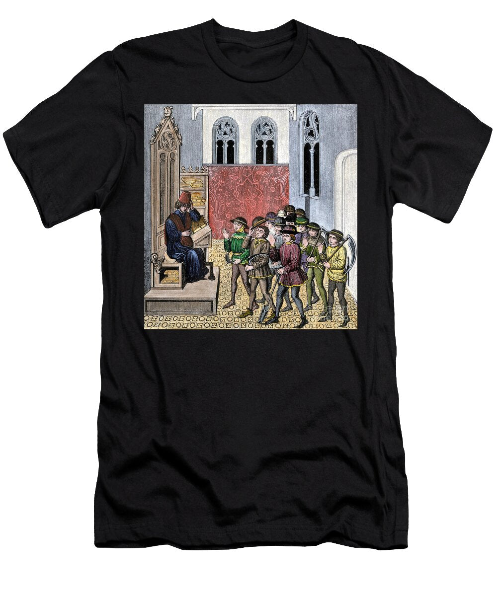 Middle Ages Peasants Receiving Orders From Lords Before Going to Work 15th Century Colourful Engraving of the 19th Century American School T-Shirt