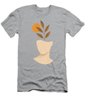 Minimalist Face with Plant Print Abstract Line Art with Orange Accent Modern Botanical Poster Mounir Khalfouf T-Shirt