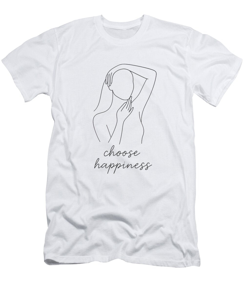 Minimalist Line Drawing of a Reflective Woman with Choose Happiness Quote Mounir Khalfouf T-Shirt