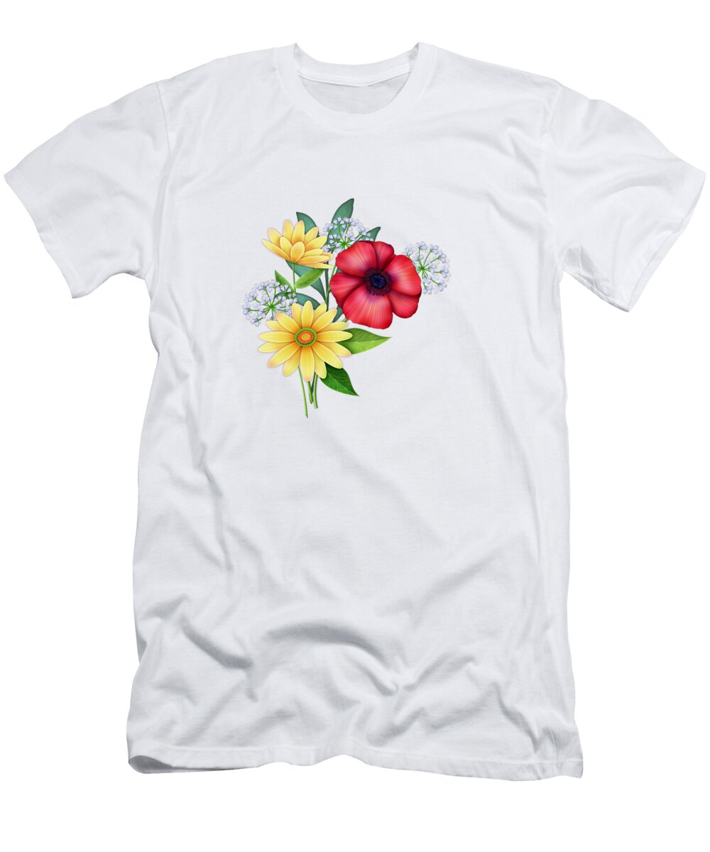Mixed Flowers on Black Valerie Drake Lesiak T-Shirt