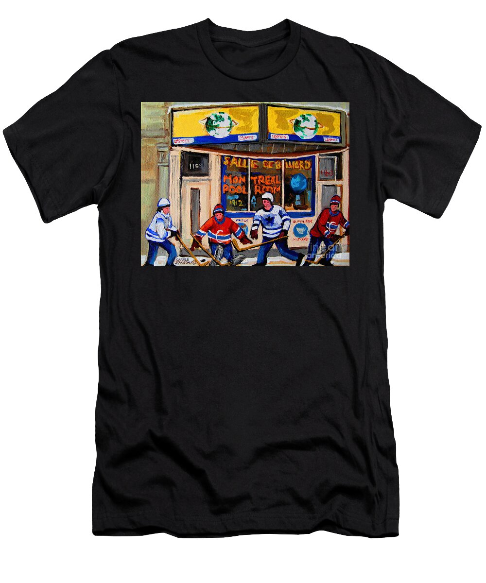 Montreal Pool Room City Scene with Hockey Carole Spandau T-Shirt
