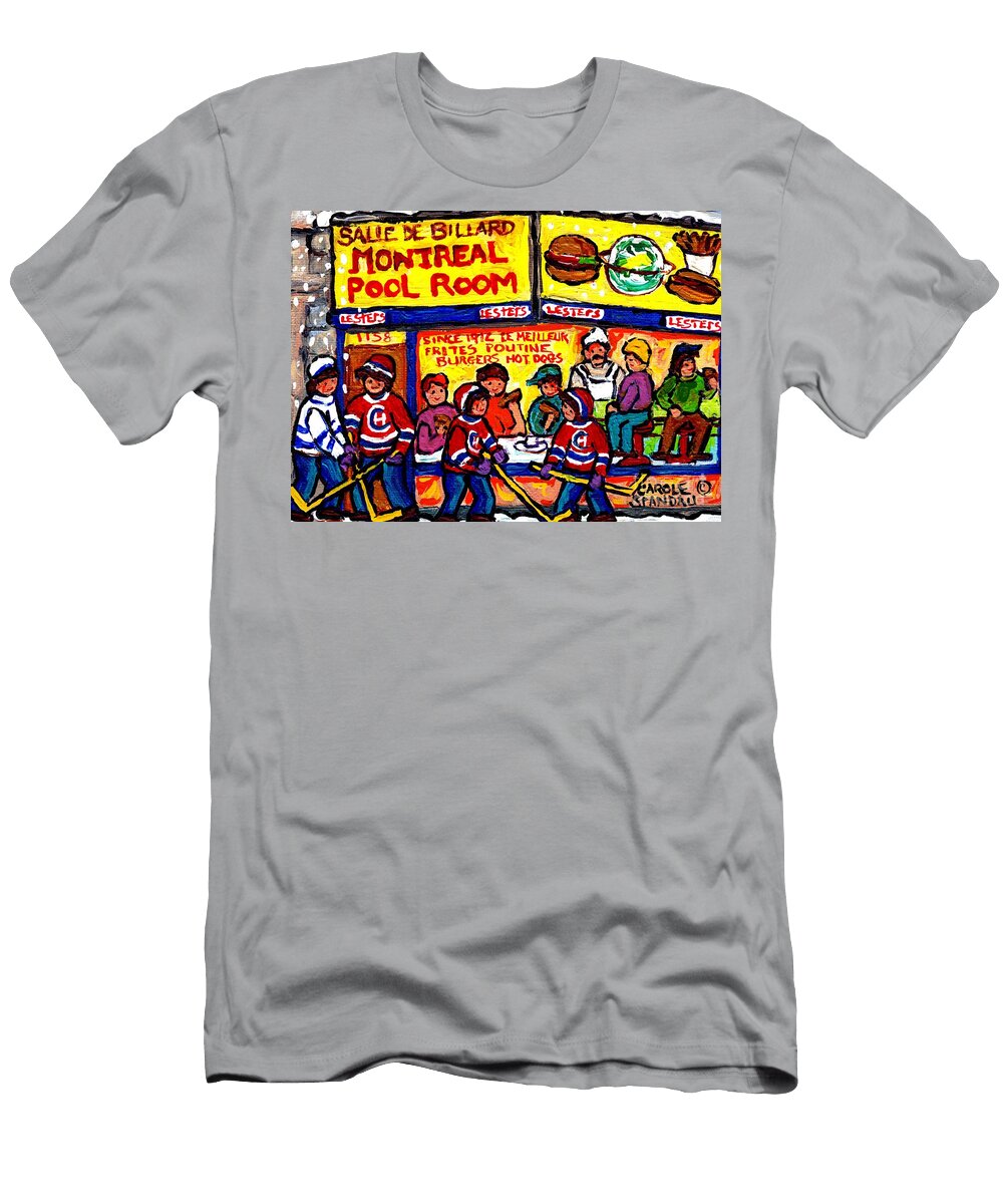 Montreal Pool Room Fast Food Restaurant Painting Canadian Winter Scenes Hockey Art Carole Spandau Carole Spandau T-Shirt