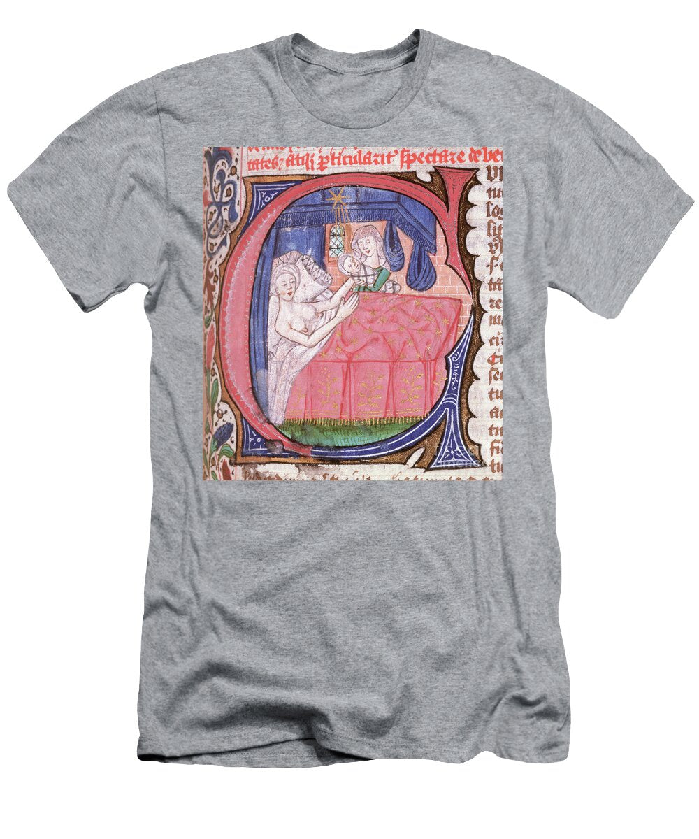 Mother Receiving Her Newly Born Baby in Bed From Liber Introductorium Ad Iudicia Stellarum Italian School T-Shirt