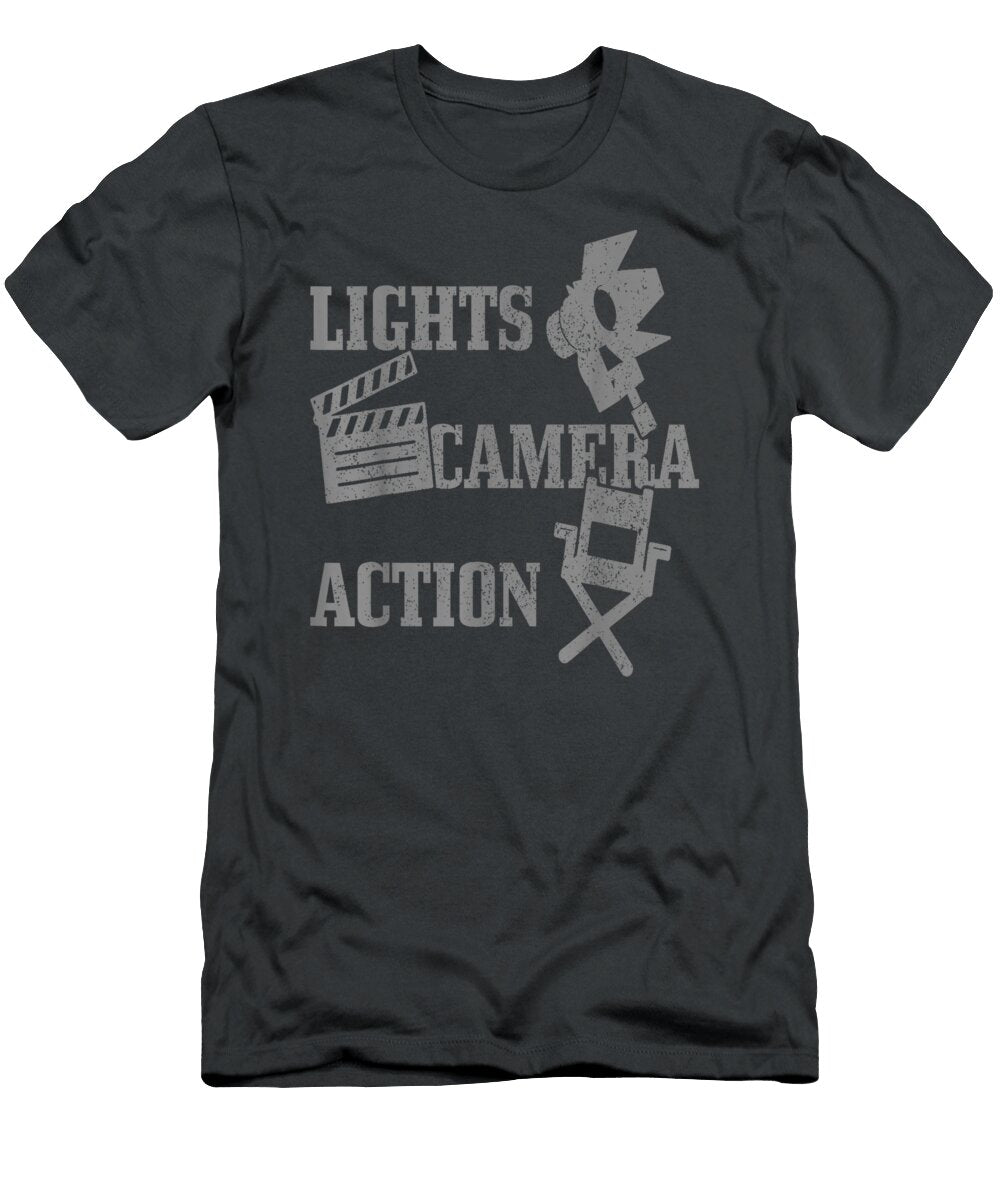 Movie Director Filmmaker Cameraman Lights Camera Action Kimonp Alexi T-Shirt