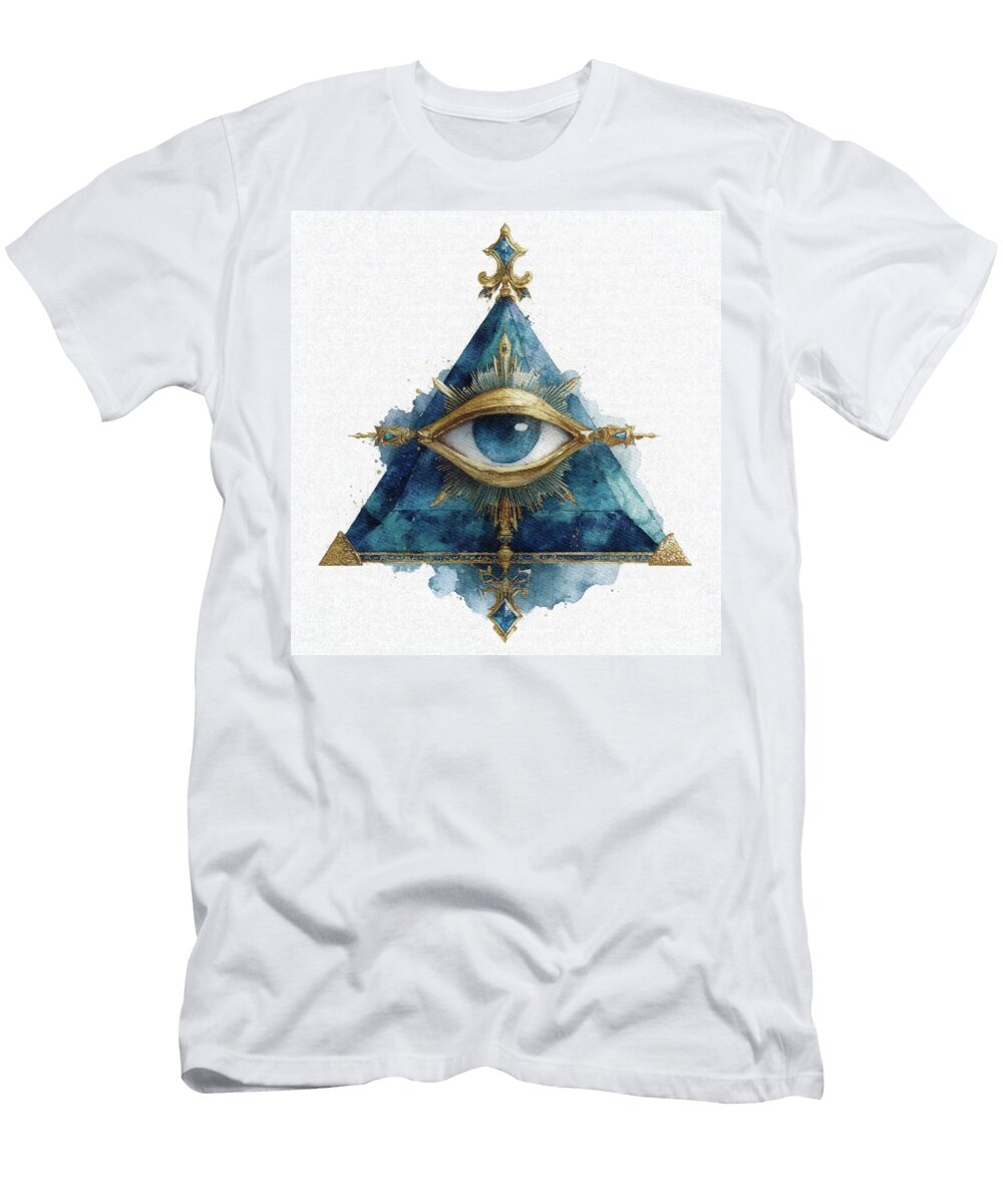 Mystical Freemason Eye in Blue Triangle Pierre Blanchard T-Shirt
