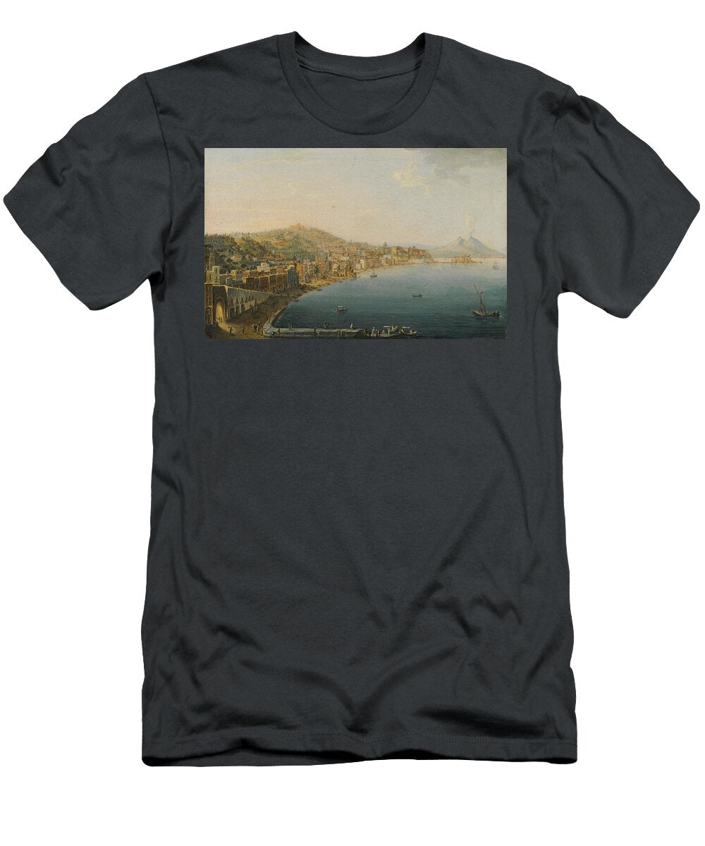 Naples a View of the Riviera Di Chiaia From the Convento Di Sant Antonio with Vesuvius Smoking in Th Pietro Antoniani Italian T-Shirt