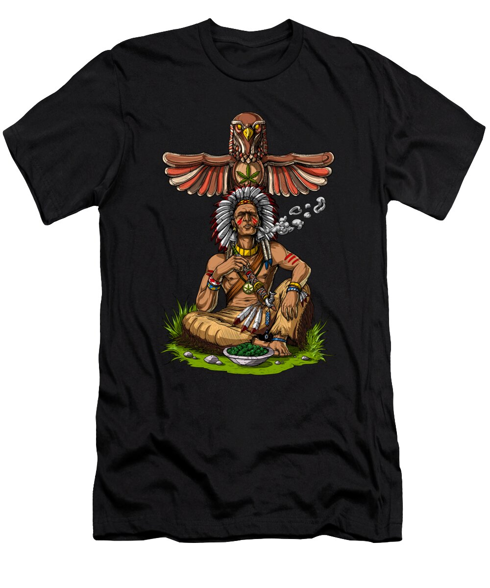Native American Chief Smoking Weed Nikolay Todorov T-Shirt