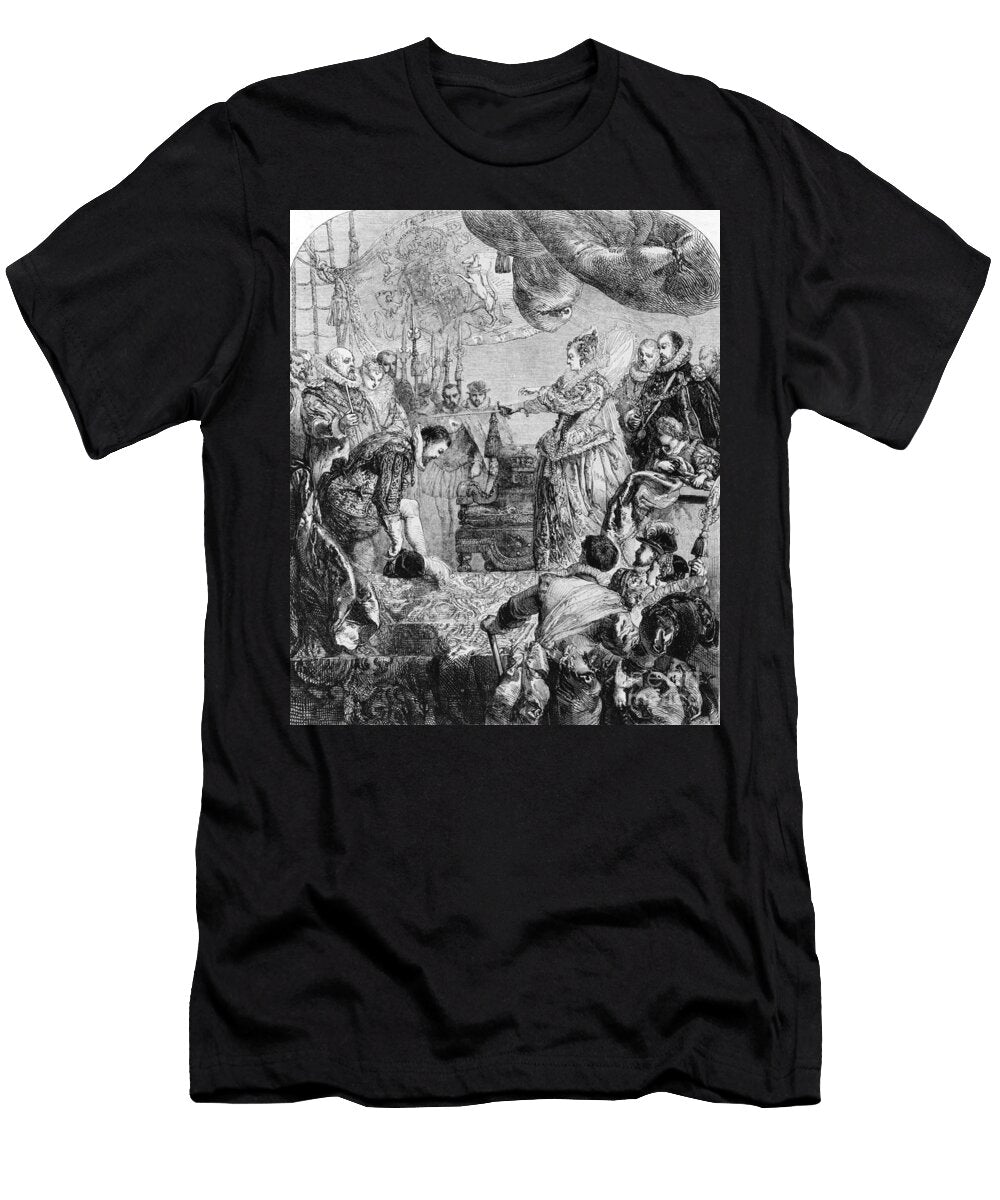 Navigator Francis Drake Is Made Knight By Queen Elizabeth 1st of England on April 4 1581 Engraving John Gilbert T-Shirt