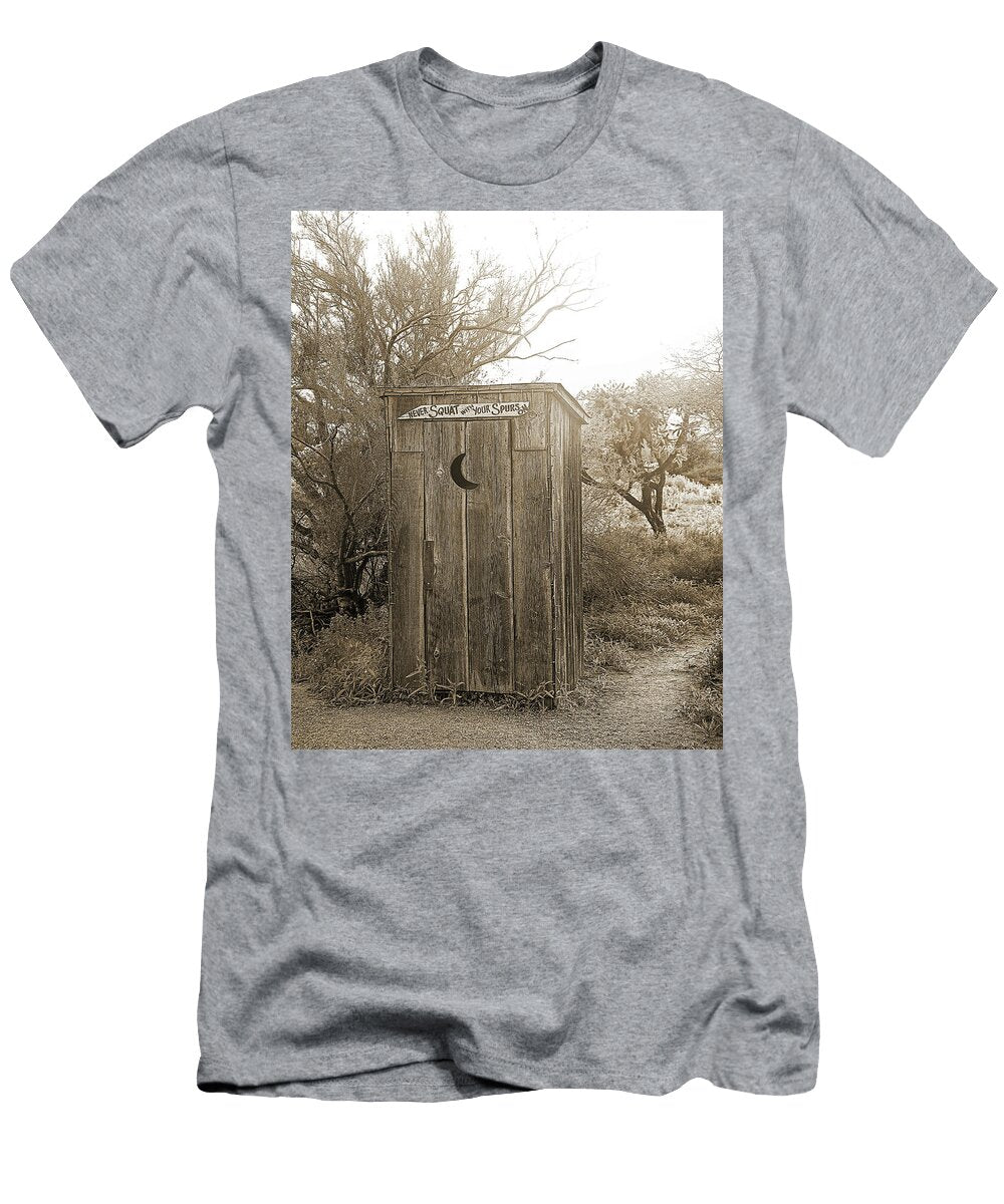 Never Squat with Your Spurs on Sepia Don Schimmel T-Shirt