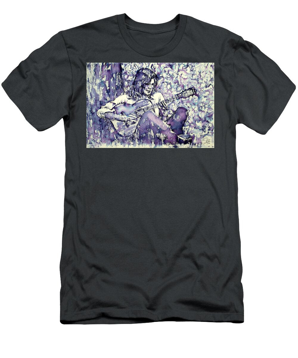 Nick Drake Playing Drawing Portrait Fabrizio Cassetta T-Shirt