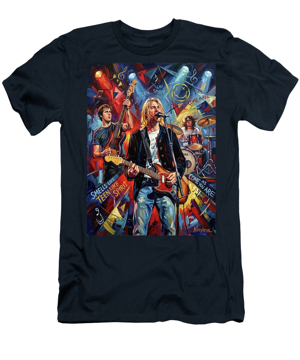 Nirvana Band Abstract Portrait Art of Music Icons Iconic Musicians Legend Paint Sampadart Gallery T-Shirt
