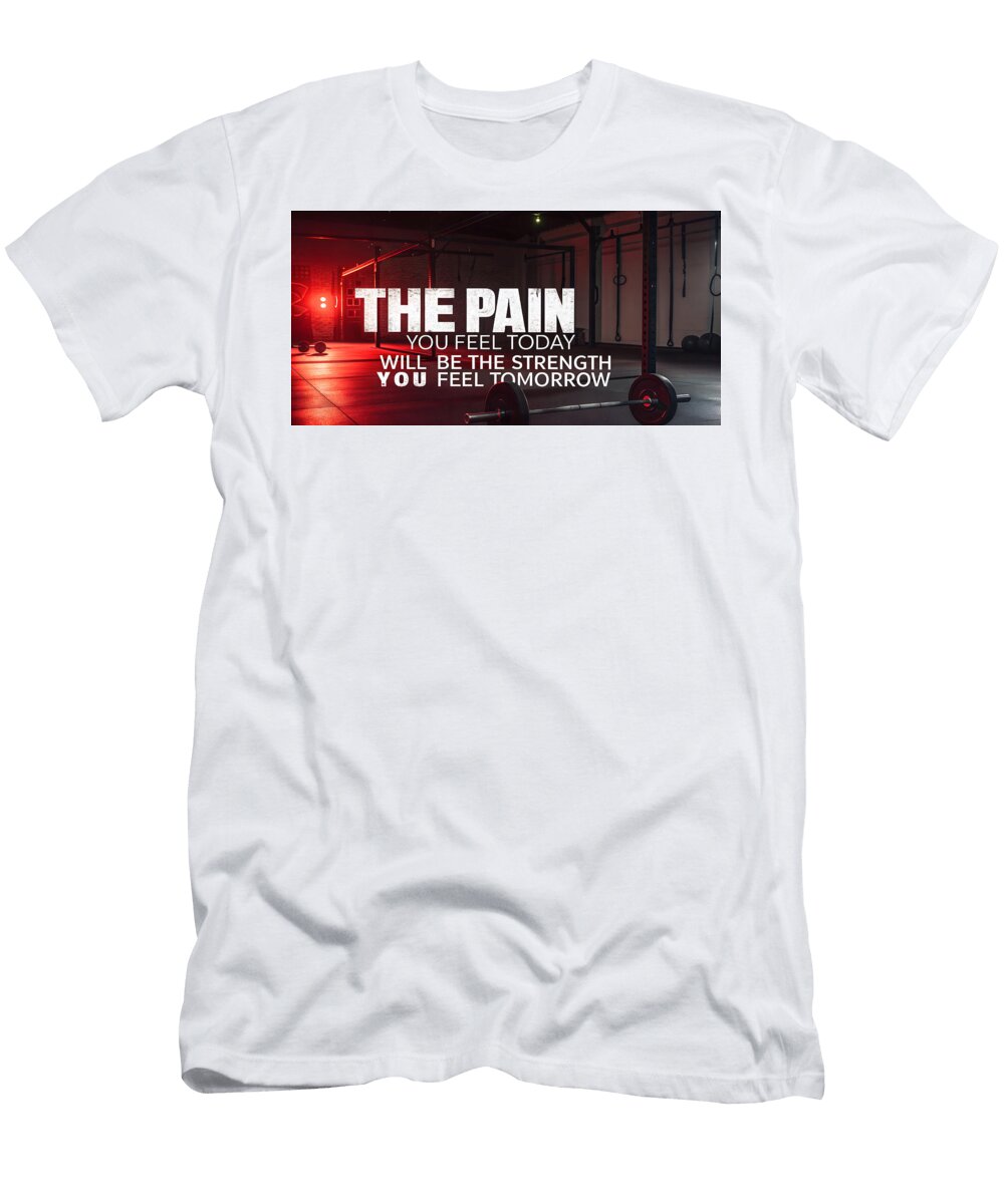 No Pain No Gain Gym Poster Bold Weightlifting Art Home Gym Decor 8k Fitness Motivation Print Milan Saberl T-Shirt