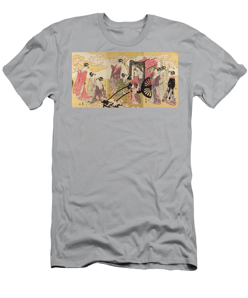 Noble Woman in a Carriage Viewing Cherry Blossoms C Chokosai Eisho Japanese Active C T-Shirt