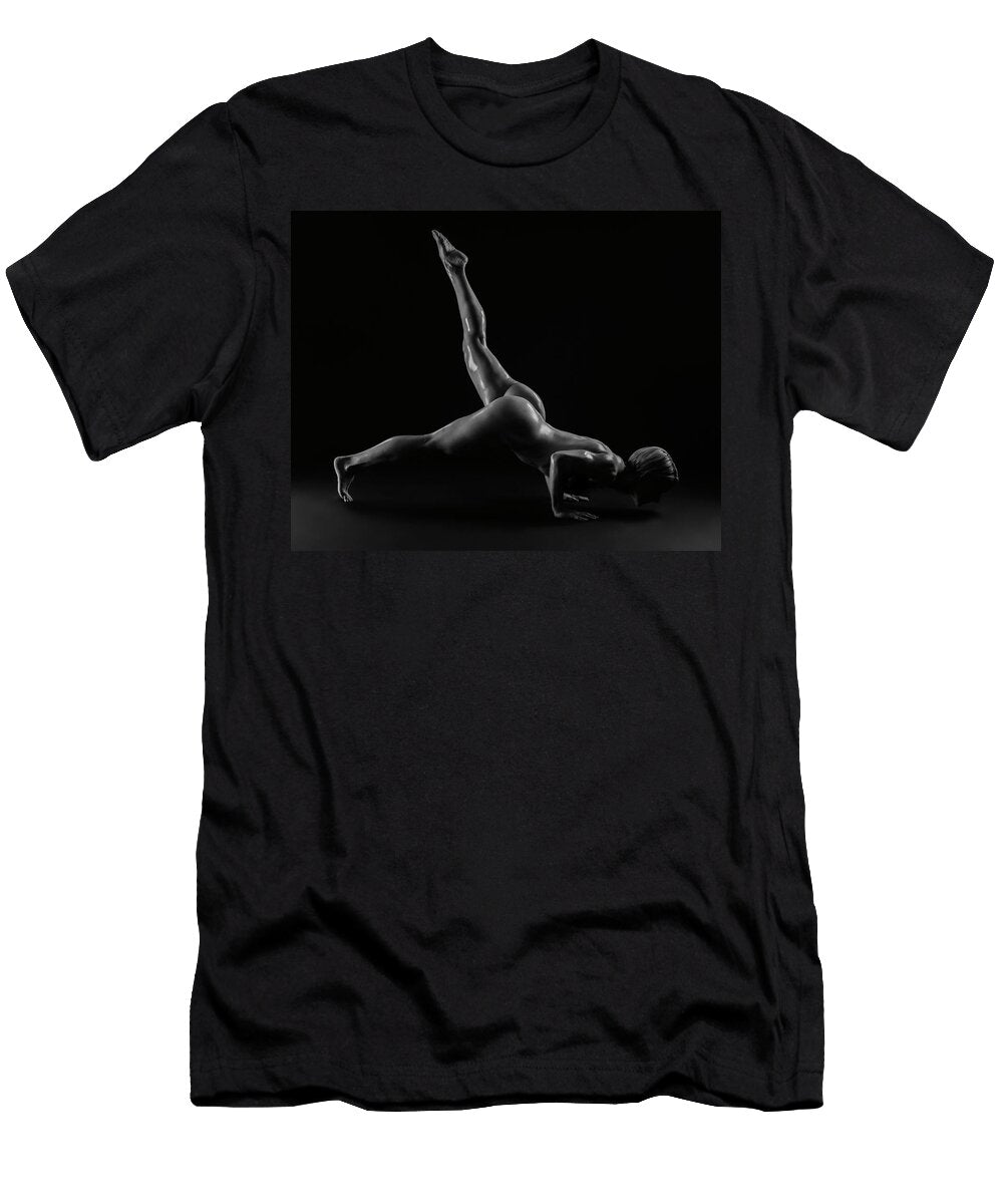 Nude Female Bodybuilder Posing in Plank Panoramic Images T-Shirt