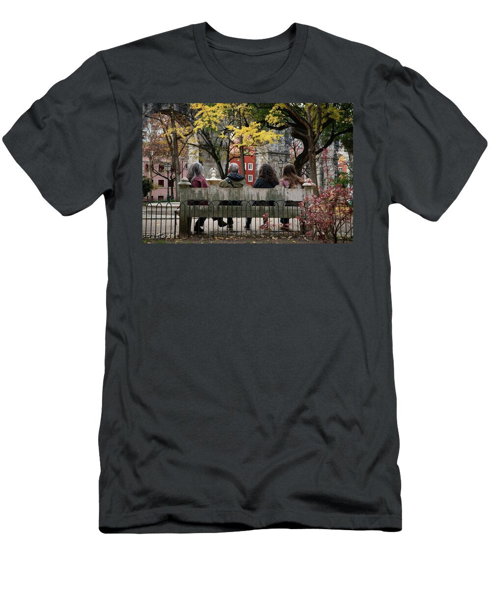 Old Friends Resting on a Park Bench in Jardim Das Amoreiras Pedro Costa Simeao T-Shirt