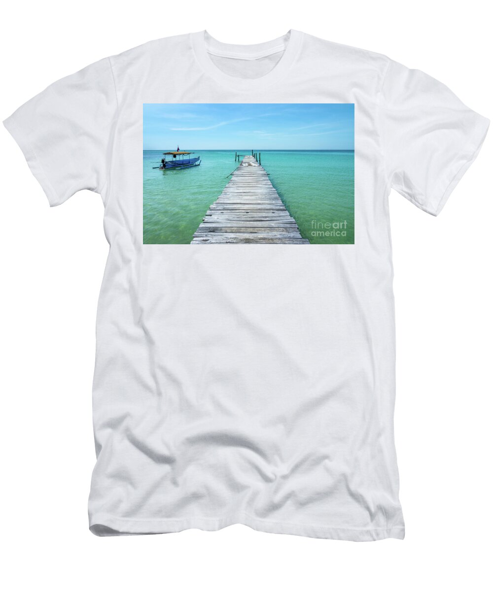 Old Wooden Pier on the Beach Cambodia Delphimages Photo Creations T-Shirt