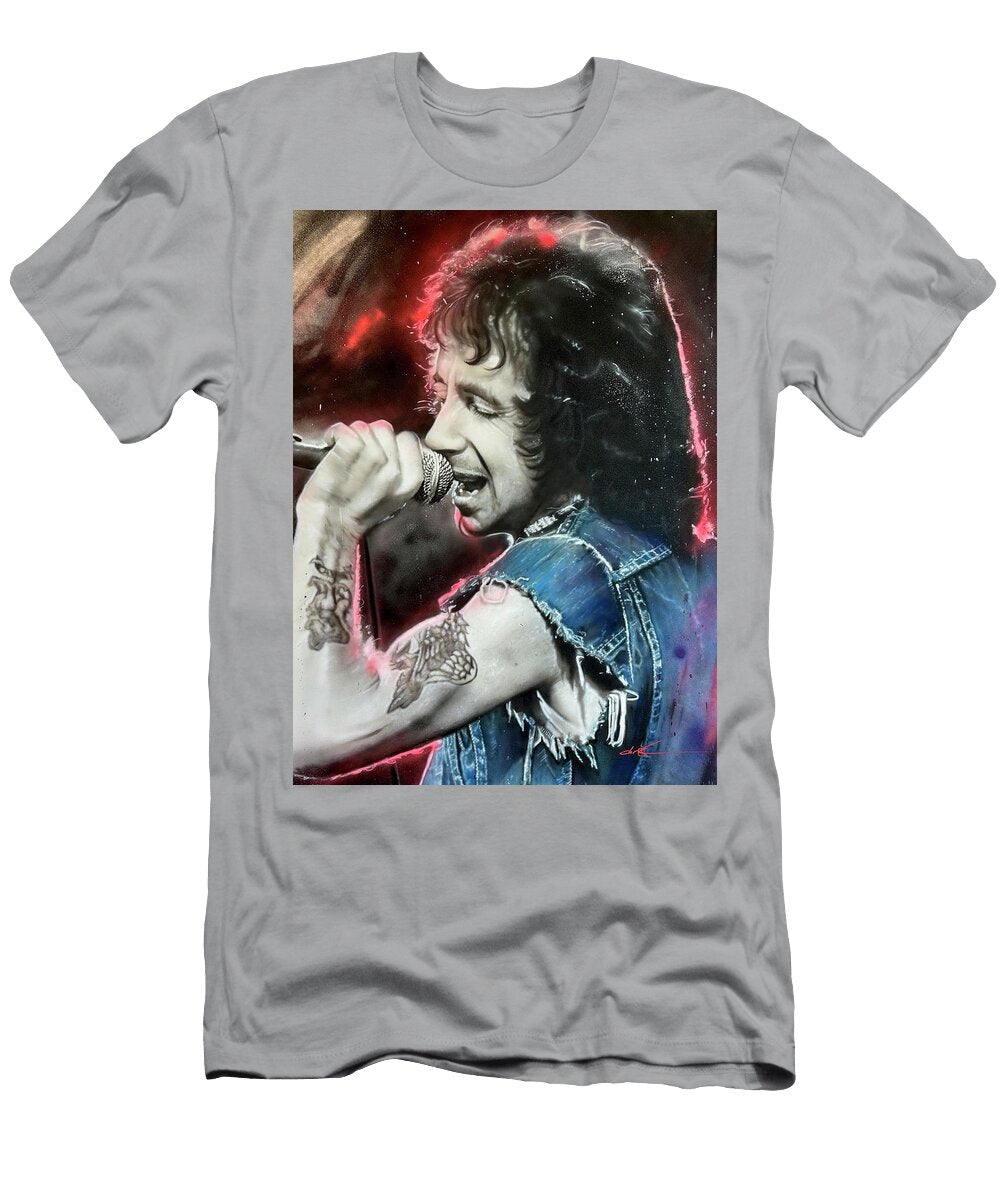 On Fire Is an Original Painting of Bon Scott Christian Chapman Art T-Shirt