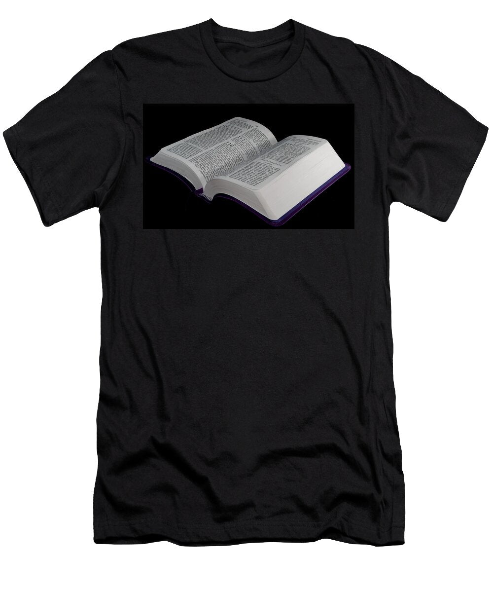 Open Bible to Psalm 118 Isolated on a Black Background Alexandr Grichenko T-Shirt