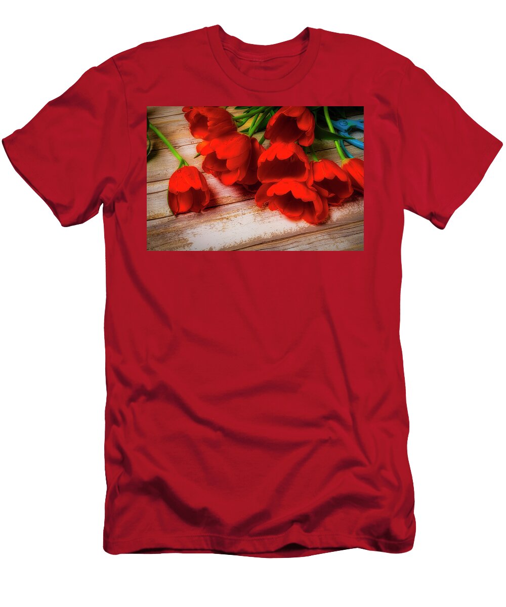 Orange Tulips on Wood Planks Garry Gay T-Shirt