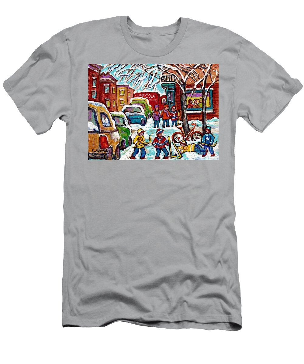 Original Artwork for Sale Wilensky Diner Hockey Game Montreal Winter City Scene C Spandau Painting Carole Spandau T-Shirt