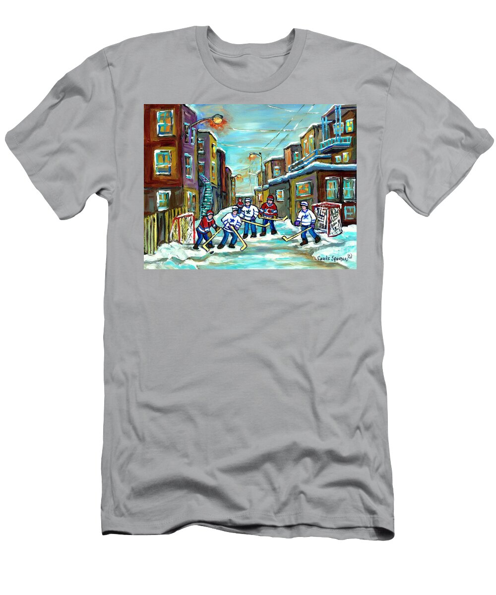 Outremont Back Lane Hockey Game Kids Winter Fun Rosemont to Verdun to Psc C Spandau Montreal Artist Carole Spandau T-Shirt