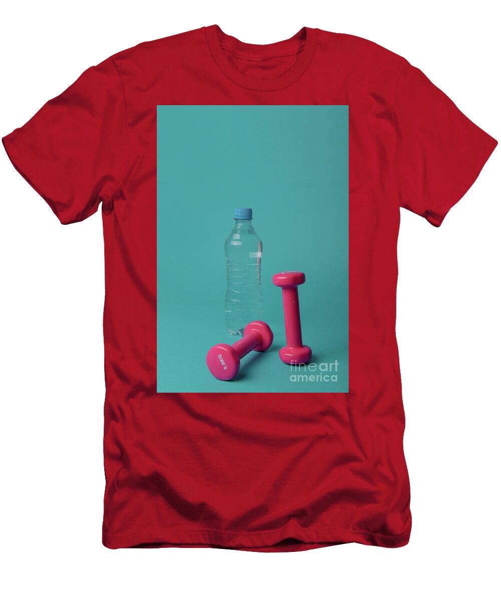 Pair of Pink 1 Kg Dumbbells on Blue Background Andrzej Wilusz T-Shirt