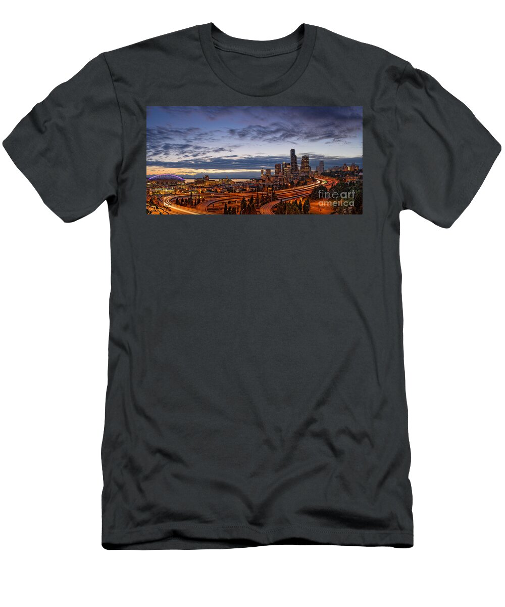 Panorama of Downtown Seattle From Jose Rizal Park Seattle Washington Silvio Ligutti T-Shirt