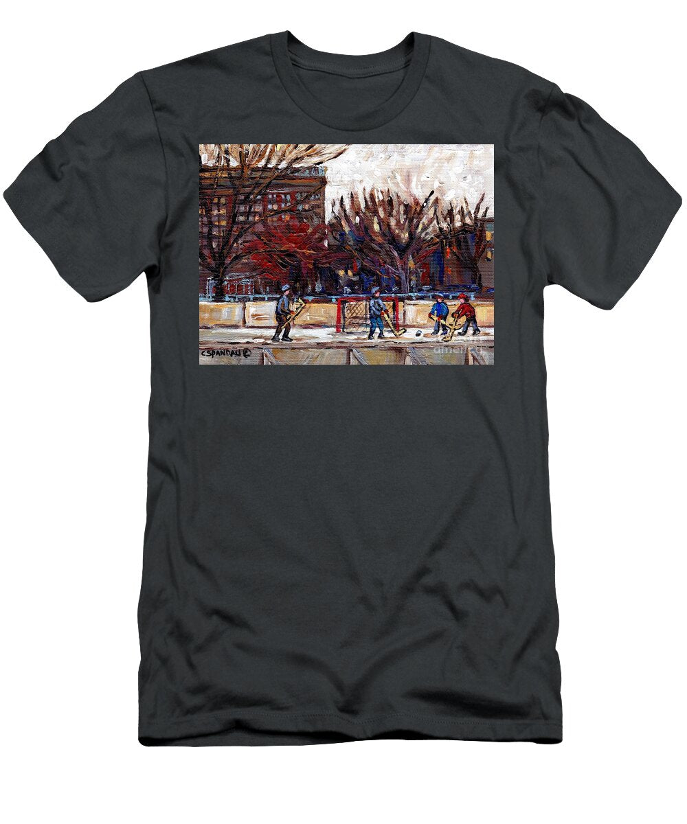 Parc Lafontaine Hockey Rink Painting Montreal East Winter City Scene Quebec Art C Spandau Carole Spandau T-Shirt